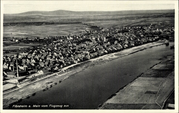 Postcard Flörsheim am Main, aerial photograph