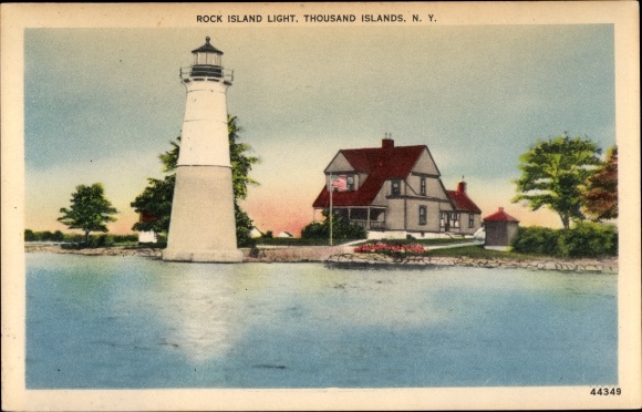 Postcard Thousand Islands New York USA, Rock Island Light