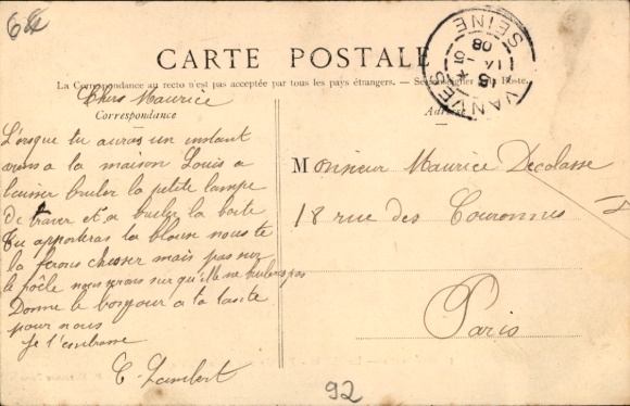 Postcard Vanves Hauts de Seine, Mairie, massive architecture, facade depiction, tree-rich surroundings