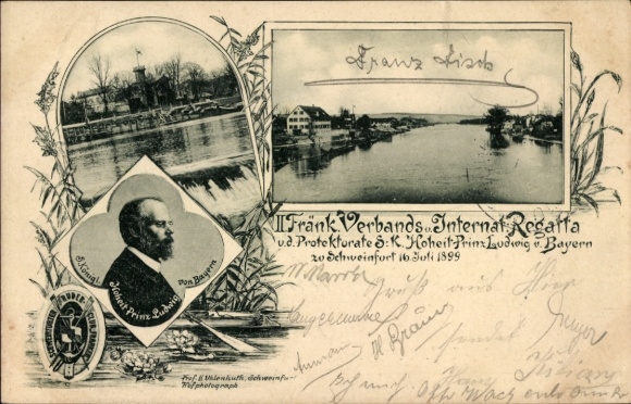 Postcard Schweinfurt, II. Franconian Association and International Regatta 1899, Prince Ludwig of Bavaria