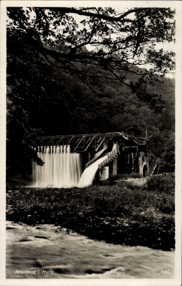 Postcard Altenbrak Thale in the Harz, water bridge of the former wood grinding mill Eickhoff