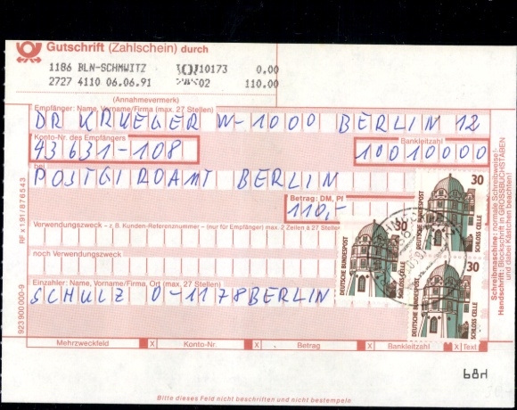 Michel nr 1339 (3) na nocie kredytowej, potwierdzeniu płatności