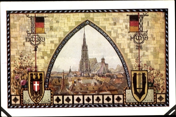 Coat of arms Postcard Vienna I, 10th German Singers' Festival 1928, Stefansdom