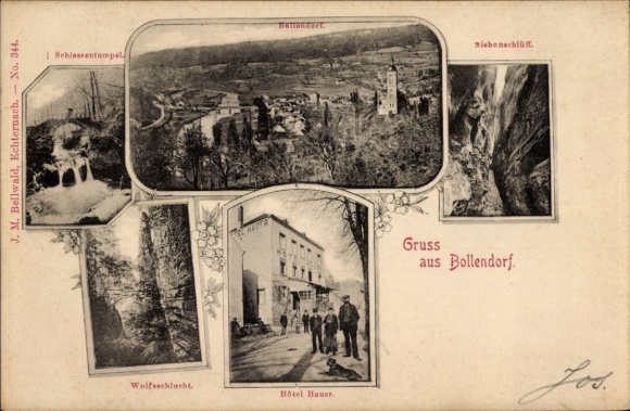 Postcard Bollendorf in the Eifel Palatinate, Wolfsschlucht, Hotel Hauer, total view