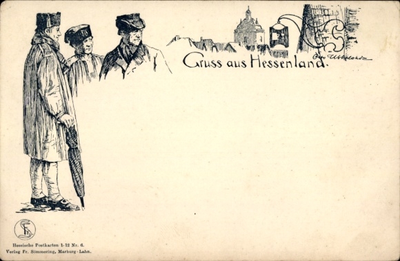 Ak Hessenland, Männer in Tracht
