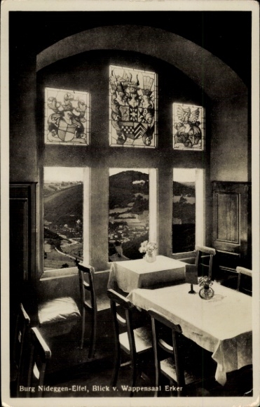Postcard Nideggen in the Eifel, castle, view from the coat of arms hall oriel