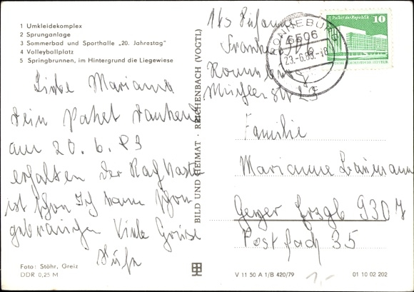 Postcard Ronneburg in Thuringia, summer pool, sports hall 20th anniversary, diving platform, volleyball court