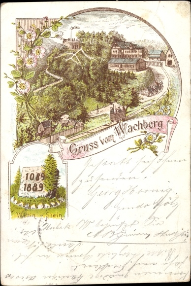 Forerunner Chromo-Litho Dresden Northeast Wachwitz, Greetings from the Wachberg, Wettin Stein