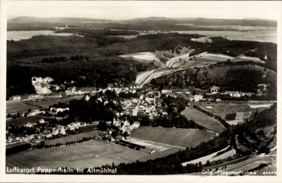 KP Pappenheim w Altmühltal Środkowa Frankonia, uzdrowisko klimatyczne Papperheim w Altmühltal, zdjęcie lotnicze,