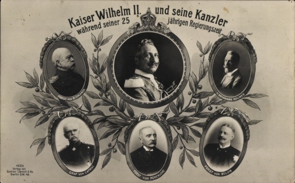 Postcard Kaiser Wilhelm II and his Chancellors, Portraits