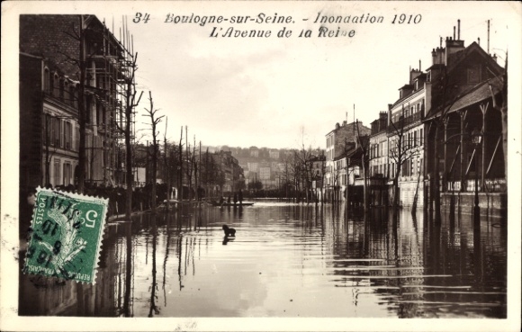 Postcard Boulogne sur Seine Hauts de Seine, flooded street