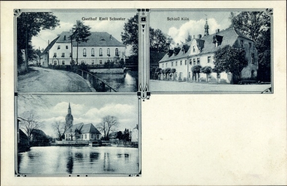Ak Klix Großdubrau in Sachsen, Gasthof Emil Schuster, Schloß  schwarz-weiß Bilder
