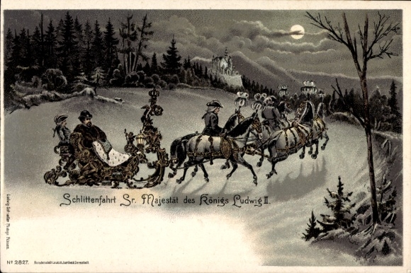 Moonlight Chromo-Litho Sleigh Ride of His Majesty King Ludwig II.