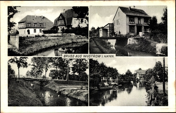Postcard Wustrow im Wendland, bridge, partial views