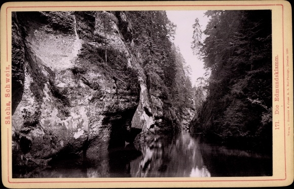 Cabinet photo Hřensko Herrnskretschen Elbe region Aussig, Edmundsklamm, Kamnitzklamm