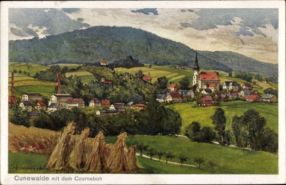 Artist PC Cunewalde in Lusatia, panorama with the Czorneboh