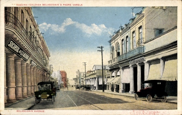 Postcard Havana Havana Habana Cuba, street with cars, shops, view, Belascoain Avenue