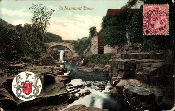 Coat of Arms Postcard Newcastle upon Tyne England, Jesmond Dene