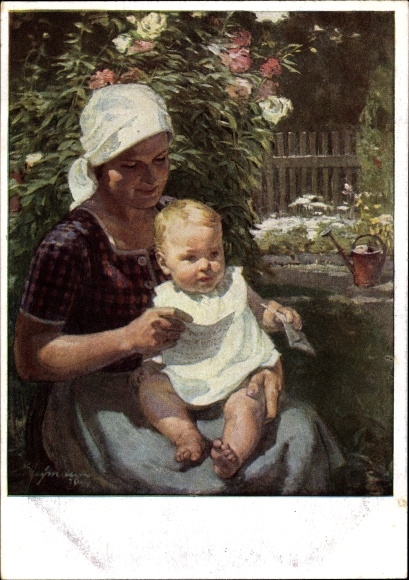 Artist PC Heymann, Richard, father&#39;s field post letter, mother with child, HDK 197