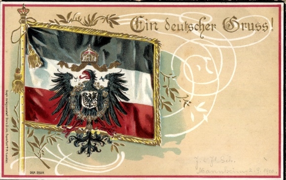 Embossed Coat of Arms Chromo-Litho A German Greeting, Empire, Flag, Eagle