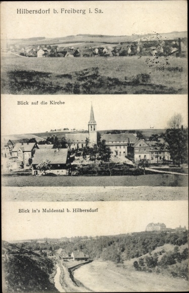Ak Hilbersdorf in Sachsen, Panorama, Kirche, Muldental