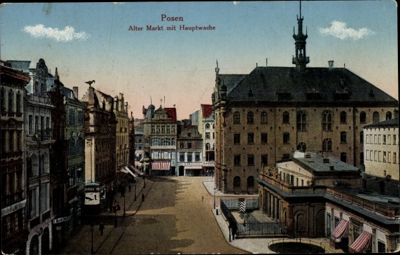 Postcard Poznań Posen, Old Market with Main Guard
