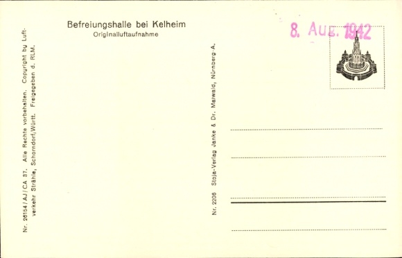Postcard Kelheim an der Donau Lower Bavaria, Liberation Hall, aerial photograph