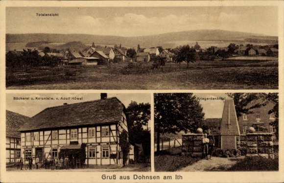 KP Dohnsen Hall w Weserbergland w Dolnej Saksonii, widok ogólny, pomnik wojenny, piekarnia