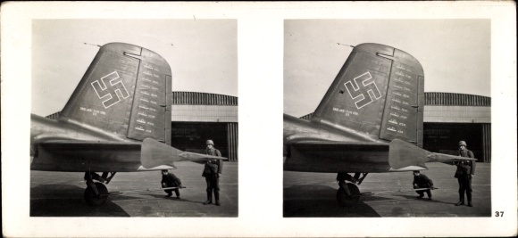 Stereo spatial image photo flying and winning No. 37, Focke-Wulf Condor, victory marks