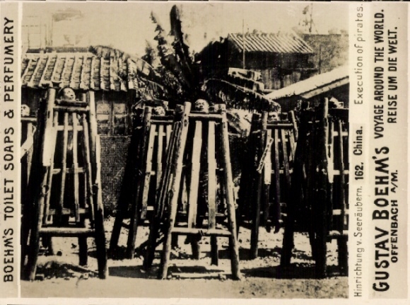 Photo China, execution of pirates, Gustav Boehm's trip around the world, advertisement Boehm's Toilet Soap