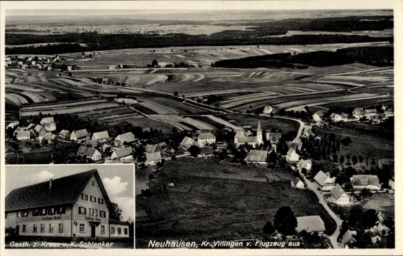 Postcard Neuhausen (near Villingen) Königsfeld in the Black Forest, aerial photograph, Gasthaus zum Kreuz