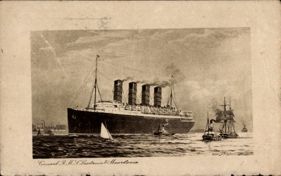 Artist Postcard Passenger Damoferm RMS Lusitania, Mauretania, Cunard Line