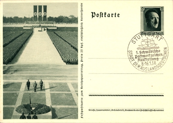 Postal stationery Postcard Nuremberg, Nazi Party Rally, Hitler, Himmler, Lutze