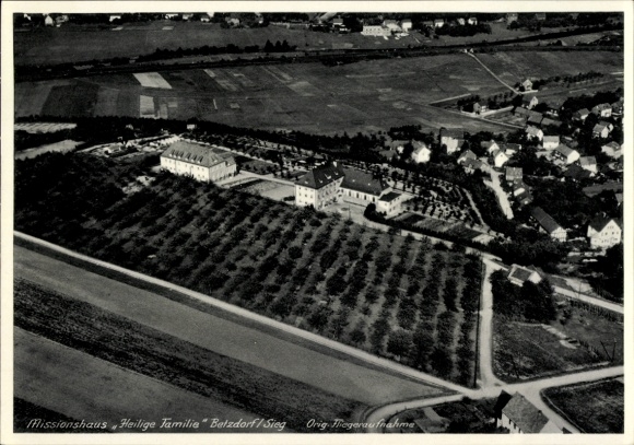 Postcard Betzdorf an der Sieg, aerial photograph, Mission House Holy Family