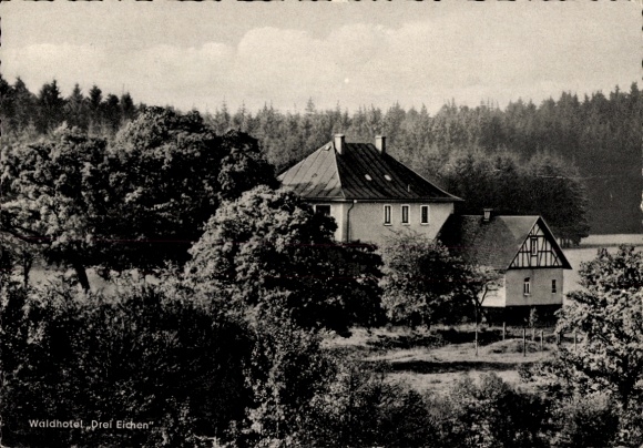 Postcard Stahlhofen near Westerburg in the Westerwald, Hotel Drei Eichen, forest, Harschbacher Feld
