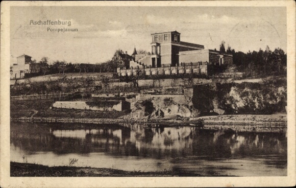 Postcard Aschaffenburg in Lower Franconia, Pompejanum, building, water, landscape