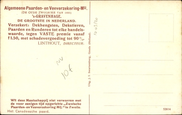 Artist Postcard Eerelman, &#39;The Hague Südholland Niederlande, Algemeene Paarden en Veeverzekering Mij.