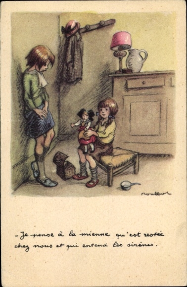 Artist PC Poulbot, Francisque, children, girl with doll, Ligue Nationale against the Taudis