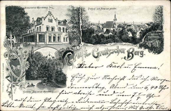Litho Groitzsch im Kreis Leipzig, Groitzscher Berg, Restaurant zur Wiprechtsburg