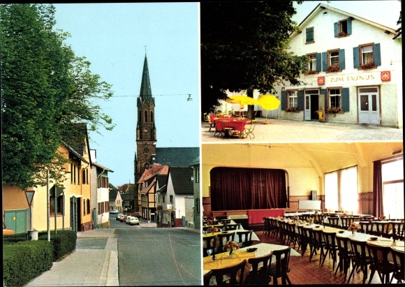 Postcard Friedrichsdorf im Taunus, Gasthof Zum Taunus, Oberbornstraße 2, street section
