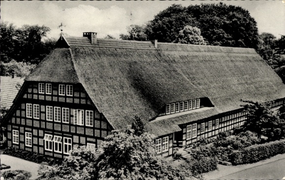 Postcard Dötlingen in Oldenburg, Tabkenhof, thatched roof house