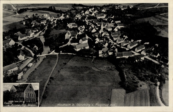 Ak Triberg badischer Schwarzwald, Luftaufnahme von Riedheim, Gasthaus Krone, ländliche Landschaft