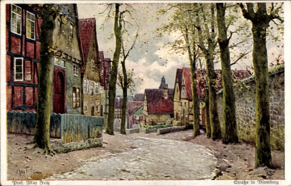 Artist Postcard Fritz, Max, Blomberg in Lippe, street scene