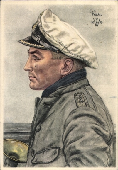 Artist Postcard Willrich, Wolfgang, Lieutenant Commander Günther Prien, Knight's Cross recipient, VDA 1 5 2