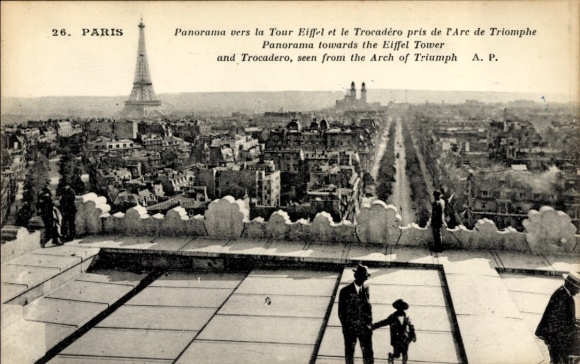 Ak Paris XVI Trocadéro, panorama van de Eiffeltoren, Trocadéro, Arc de Triomphe