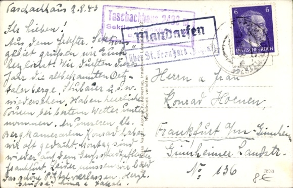 Postcard Landpoststempel Mandarfen via St. Leonhard