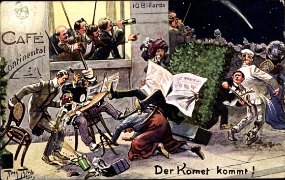 Artist Postcard Thiele, Arthur, The Comet is Coming, Halley's Comet, Spectators