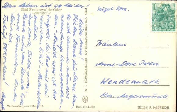 Postcard Bad Freienwalde an der Oder, Leninstraße, Konsum department store, HO