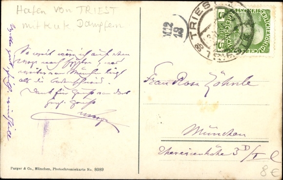 Postcard Triest Trieste Friuli Venezia Giulia, Hafenpartie, Purge &amp; Co Nr. 8089, Photochromy