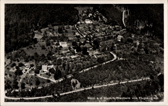 Postcard Würm Pforzheim in the Black Forest, aerial view of Wurm ad Würm, Pforzheim, rural landscape